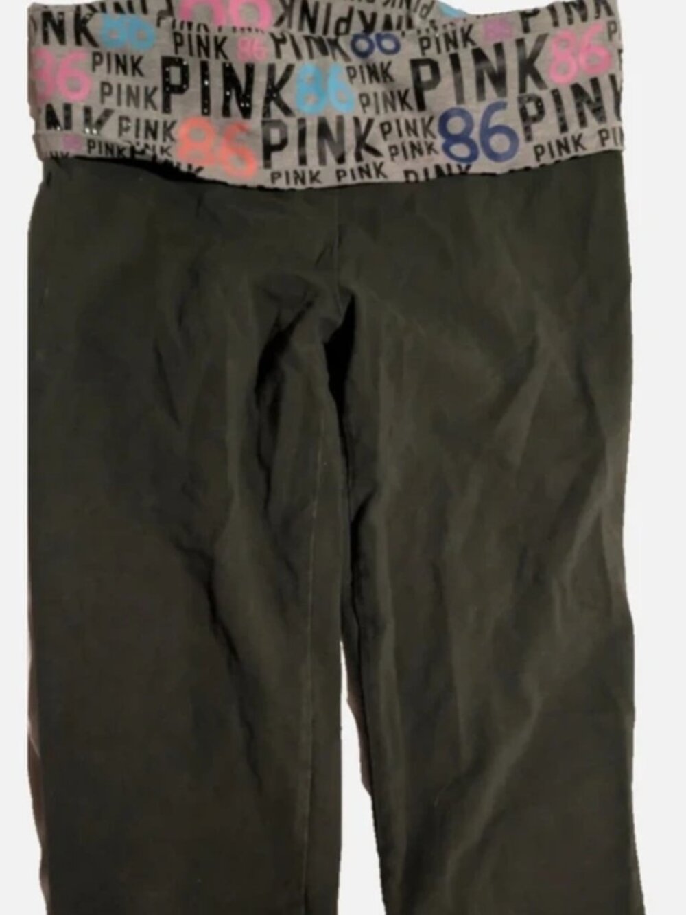 vtg 2011 victorias secret PINK foldover yoga pants cropped dark green